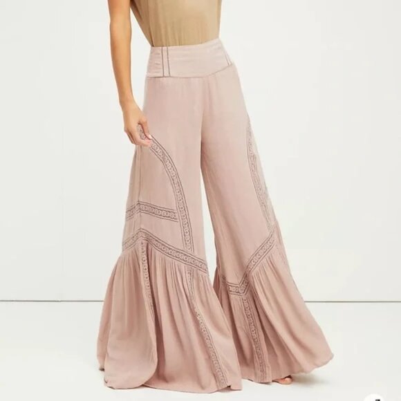 Free People Pink Rose Wide Leg Boho Pants - L - NWT - Picture 4 of 4